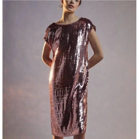 Anthropologie Maeve Kara Sequin Mini Dress Sz Medium NEW $168 Rose Pink - Picture 8 of 9